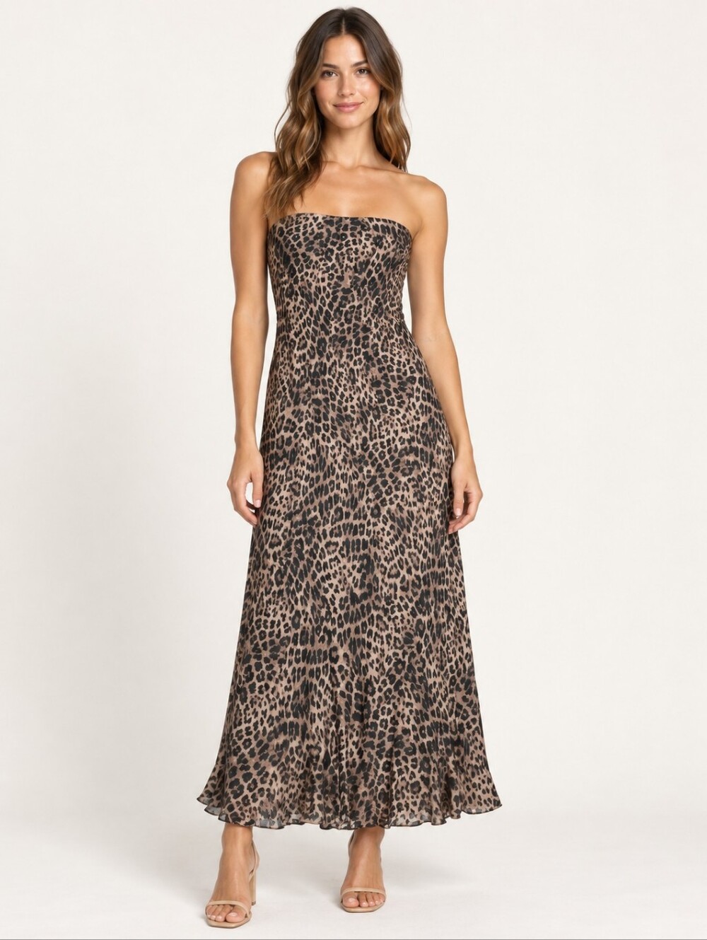 Z Supply Leopard Print Strapless Flounce Hem Midi Dress Large